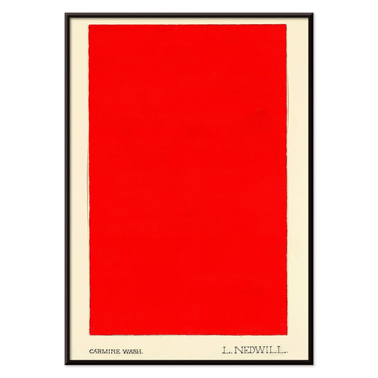 Bold red abstract rectangle painting and poster on cream background Carmine Wash by Elizabeth A Nedwill wall art, with black aluminium frame on white background
