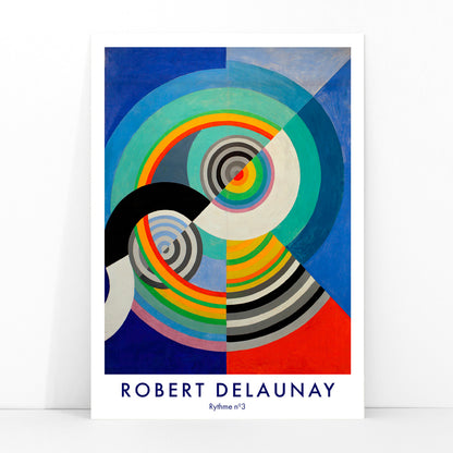 Abstract colorful concentric circles painting and poster inspired by Rythme n3 by Robert Delaunay featuring circular shapes for art lovers and collectors, framed and displayed in modern living room decor