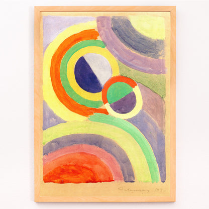 Closeup detail of Abstract colorful circular forms and geometric shapes painting by Robert Delaunay titled Composition poster for wall decor