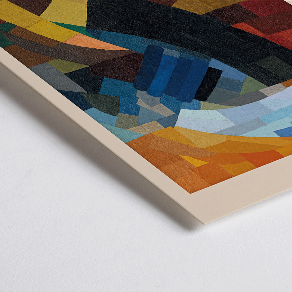 Closeup detail of Abstract geometric composition and poster with vibrant colors and shapes from Fragments de figure a l ensemble des plans by Otto Freundlich