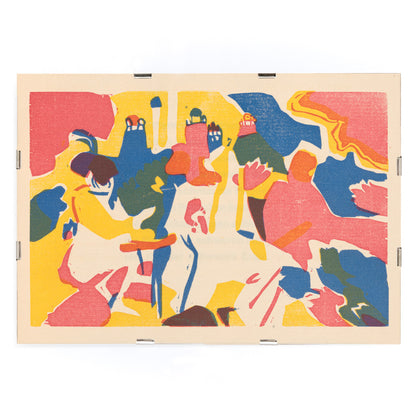 Colorful abstract composition with dynamic shapes and figures Klänge Pl 19 by Wassily Kandinsky modern art poster for home decor, framed and displayed in modern living room decor