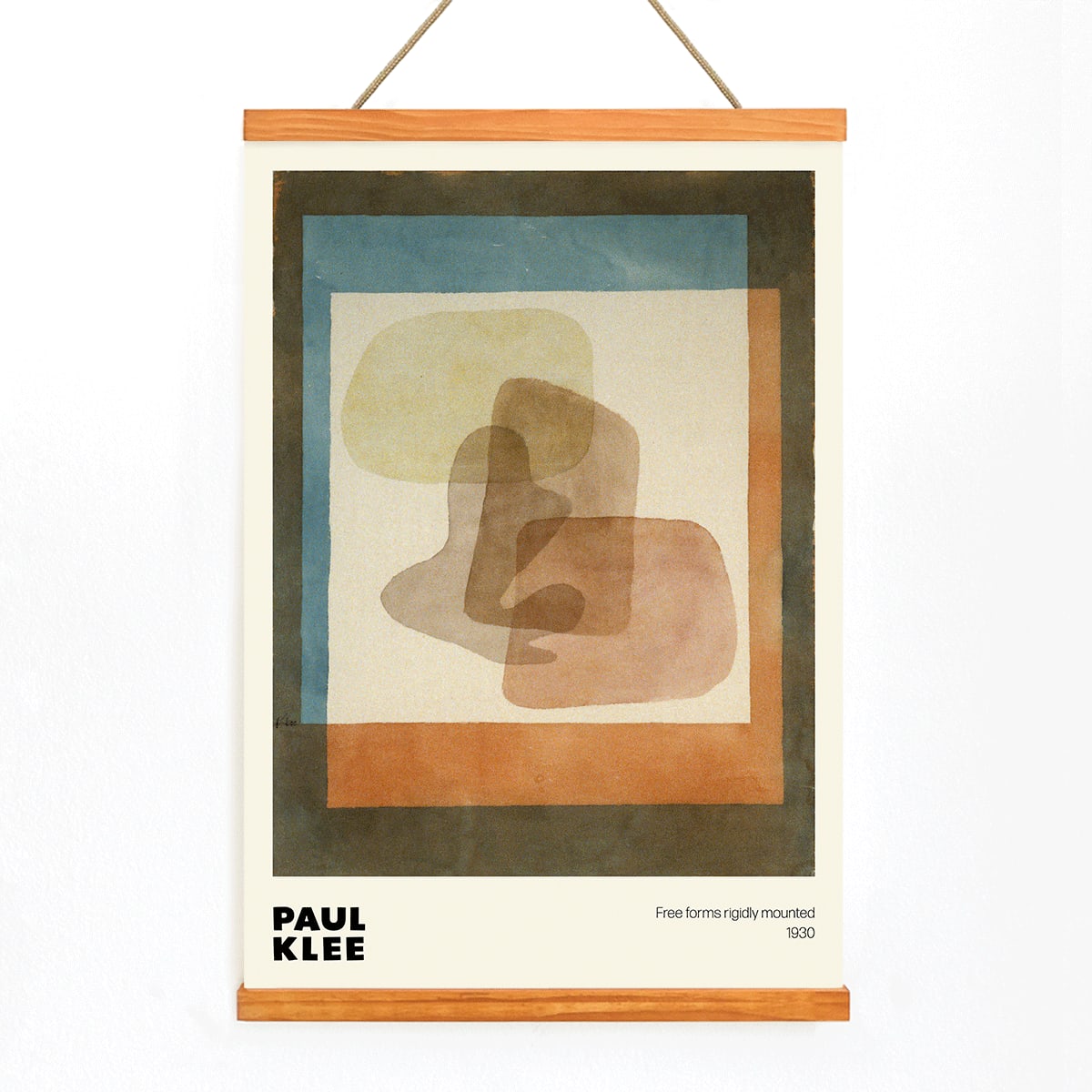 Abstract art by Paul Klee featuring overlapping and layered colors with geometric shapes from Free forms rigidly mounted, with wooden magnetic frame on white background