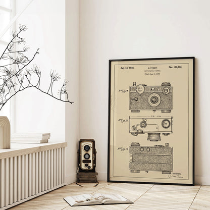 Photographic camera patent illustration and detailed patent drawings by G Fassin poster, framed and displayed in home decor