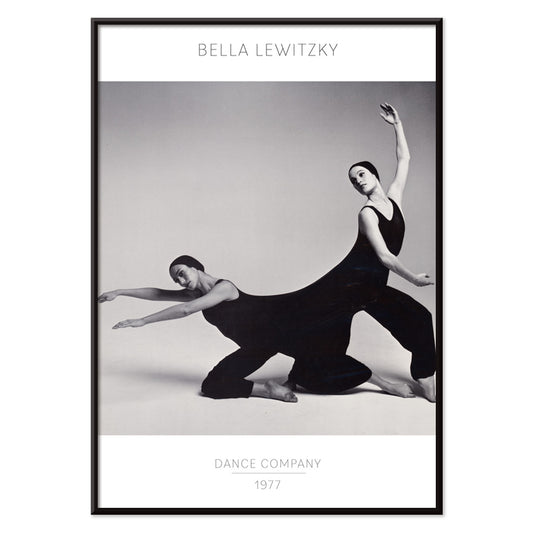 Modern dancers performing expressive pose Bella Lewitzky Dance Company artwork poster Los Angeles, with black aluminium frame on white background