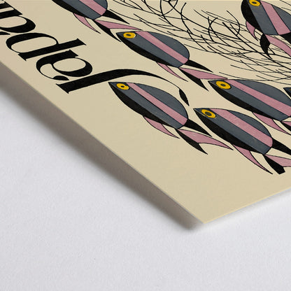 Closeup detail of Japanese Art by Julius Klinger colorful fish and seaweed poster with text illustration