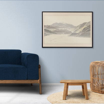 Landscape of Cittaducale with hills mountains and distant town by Josephus Augustus Knip poster titled View of Cittaducale, framed and displayed in home decor