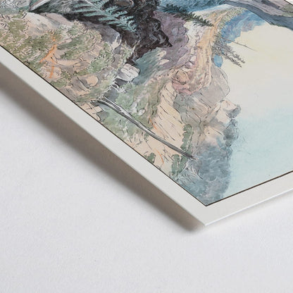 Closeup detail of Portage in Hoarfrost River by Charles Hamilton Smith painting and poster showing a scenic river landscape with rugged cliffs trees and a serene rocky canyon