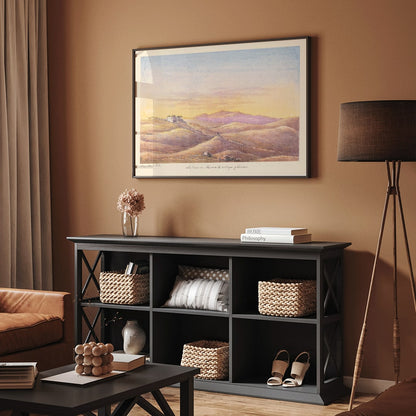 La Fuen de Munia and Village of Cortes by Charles Hamilton Smith scenic landscape poster with hills and distant village, framed and displayed in home decor