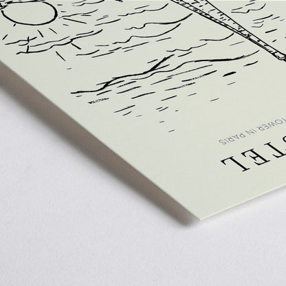 Closeup detail of Artwork by Leo Gestel View of the Eiffel Tower in Paris sketch of Eiffel Tower and cityscape poster