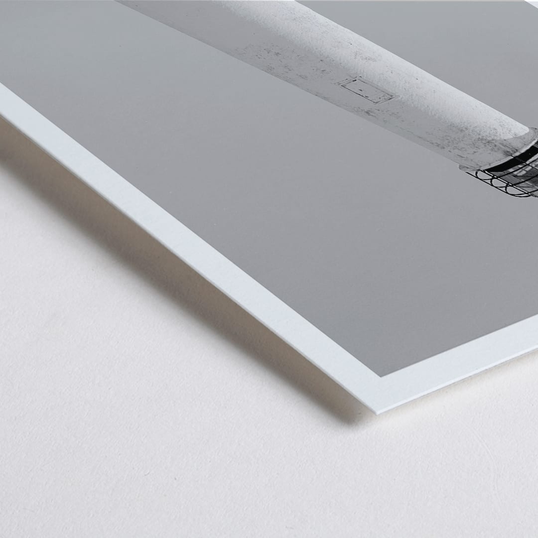 Closeup detail of Cape Saint George Lighthouse poster featuring a tilted lighthouse on a sandy beach in Apalachicola Franklin County Florida