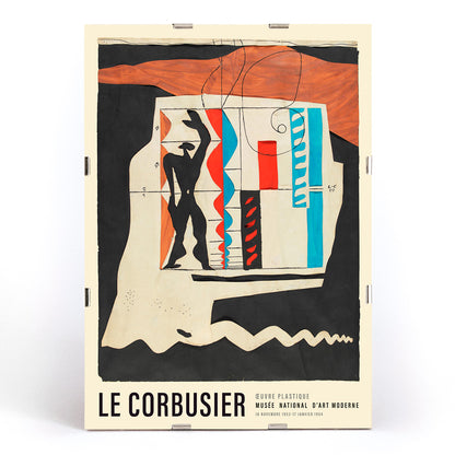 Abstract human figure and geometric shapes from Le Modulor by Le Corbusier poster wall decor, framed and displayed in modern living room decor
