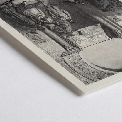 Closeup detail of Promotional poster for Carmen by Georges Bizet published by Choudens featuring characters in a dramatic scene under an archway