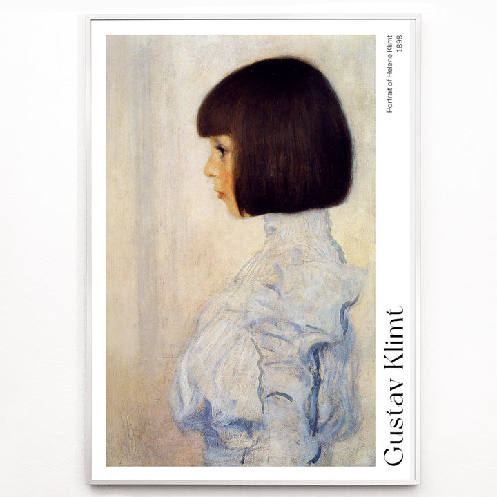 Closeup detail of Side profile of young girl in white dress and blouse Portrait of Helene Klimt by Gustav Klimt poster