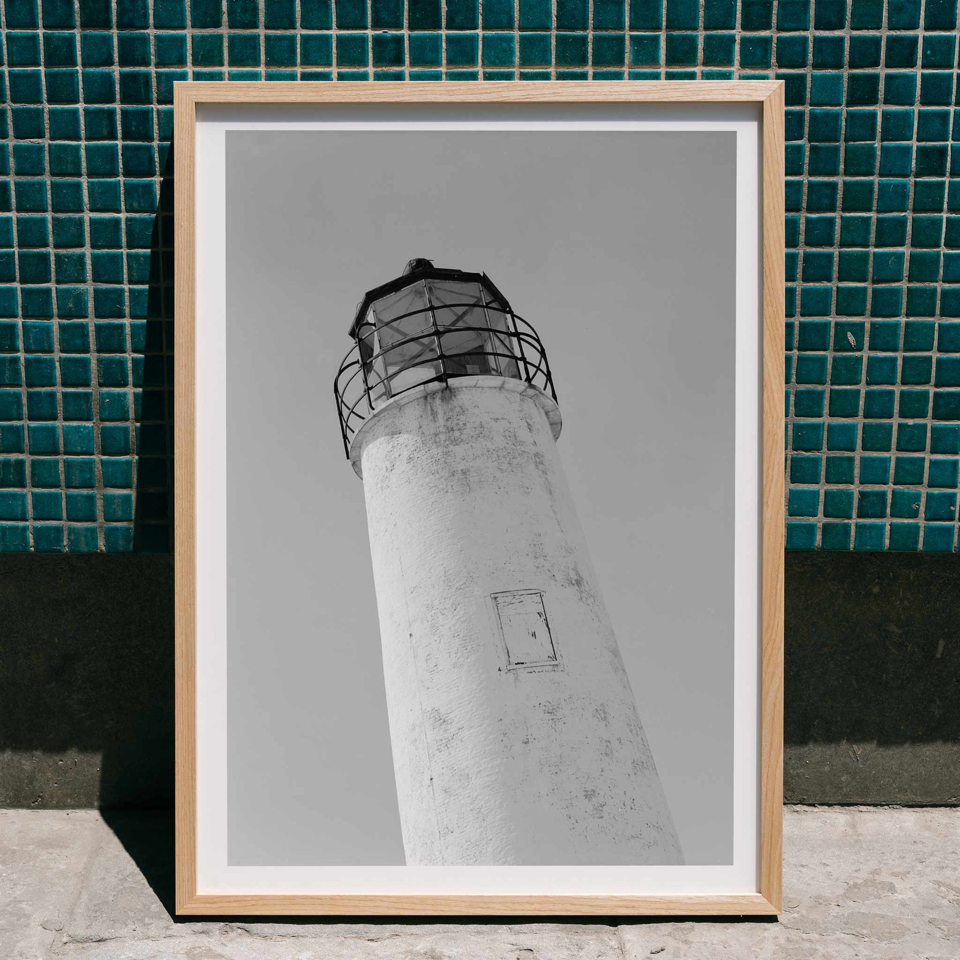 Cape Saint George Lighthouse in Apalachicola Franklin County FL black and white photo and poster titled Cape St George Lighthouse, framed and displayed in home decor
