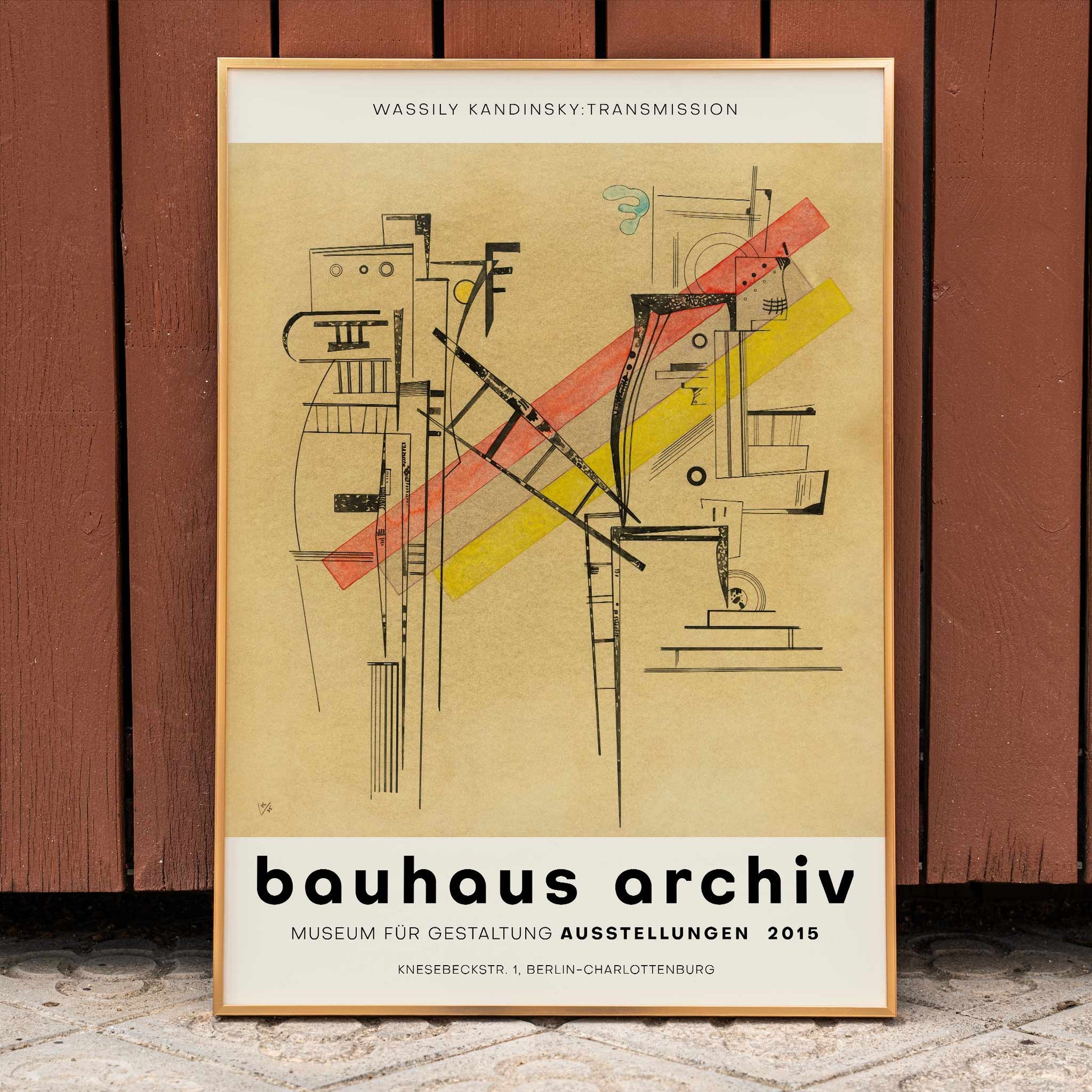 Transmission by Wassily Kandinsky abstract geometric forms poster at Bauhaus Archiv Museum Berlin exhibition, framed and displayed in home decor