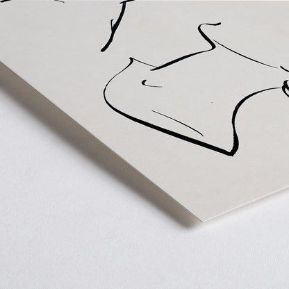 Closeup detail of Minimalist ink drawing and line art poster of man and woman necks by Hans Borrebach