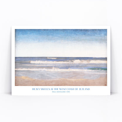 Ocean waves crashing on sandy shore painting and poster by Niels Skovgaard Heavy Swells at the West Coast of Jutland, framed and displayed in modern living room decor