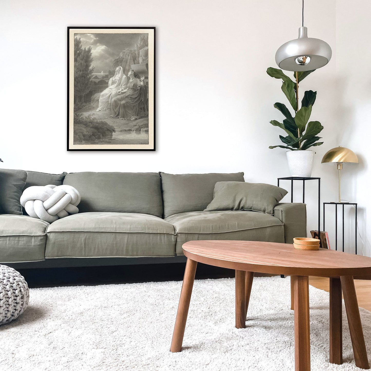 Two women in classical attire seated outdoors gazing at the night sky artwork by Jacques Kuyper, framed and displayed in home decor